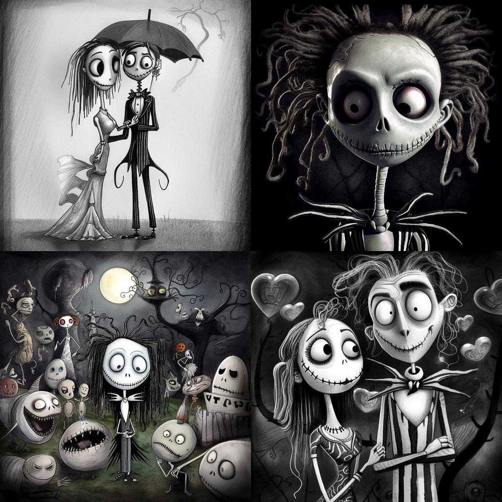 Tim Burton style, Midjourney V5, render 1 of 4