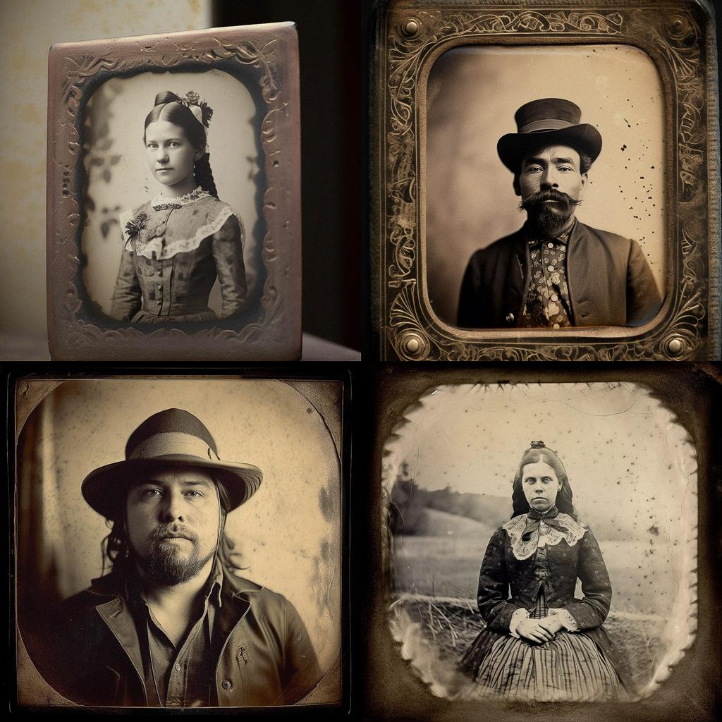 Tintype print style, Midjourney V5, render 1 of 4