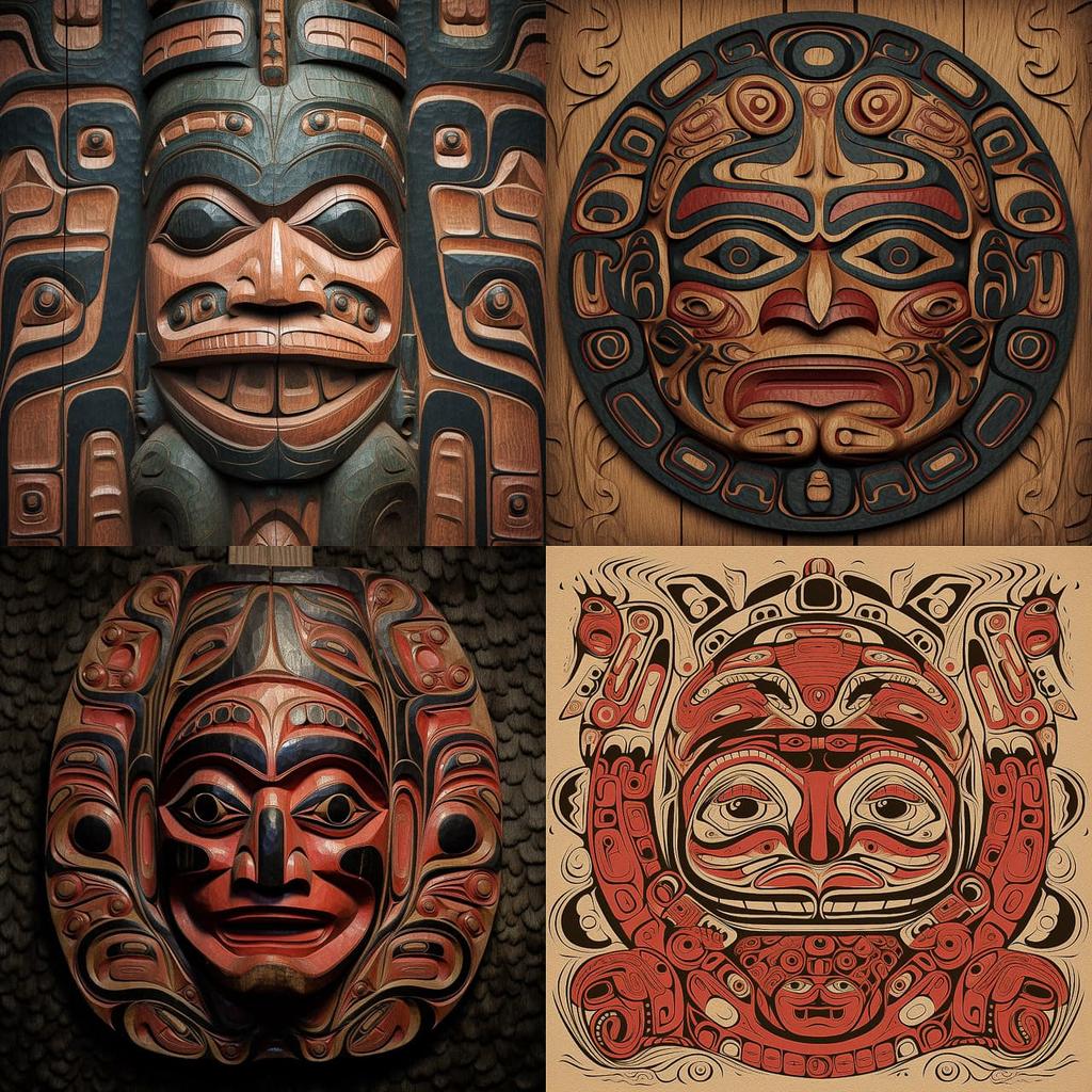 Tlingit art style, Midjourney V5, render 1 of 4
