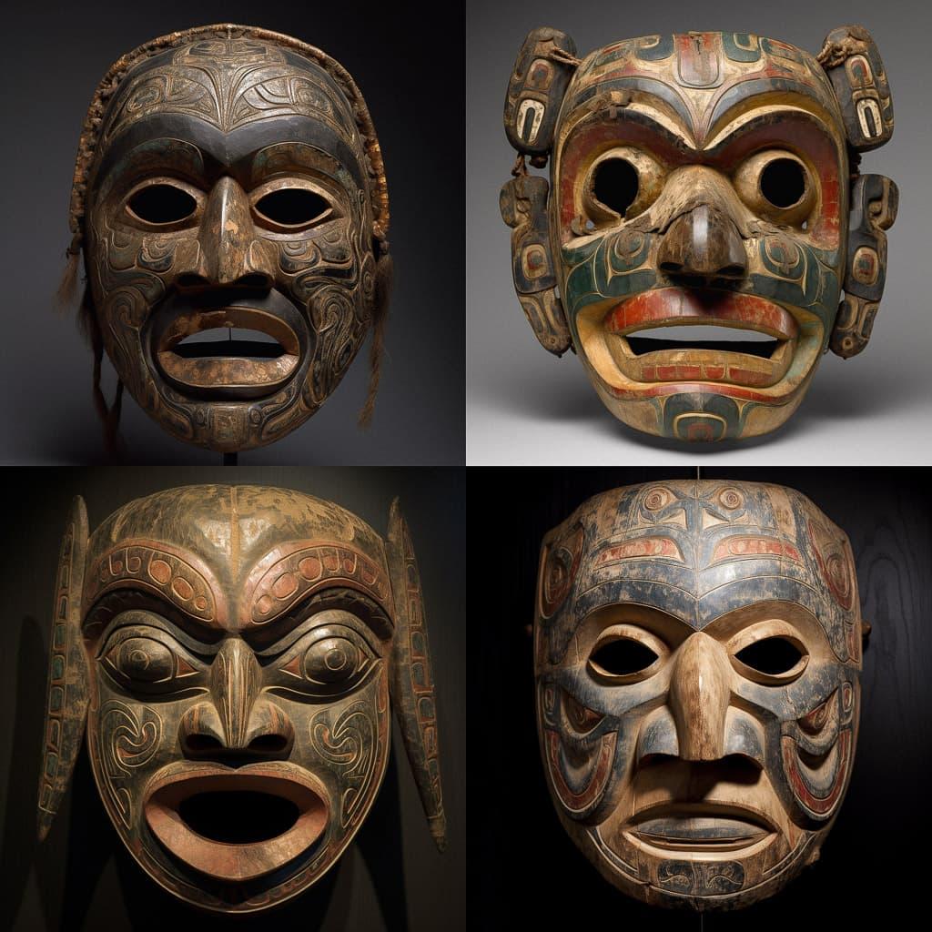 Tlingit mask style, Midjourney V5, render 1 of 4