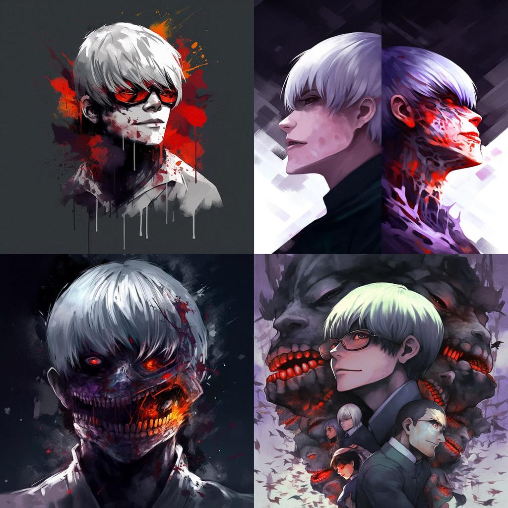Tokyo Ghoul style, Midjourney V5, render 1 of 4