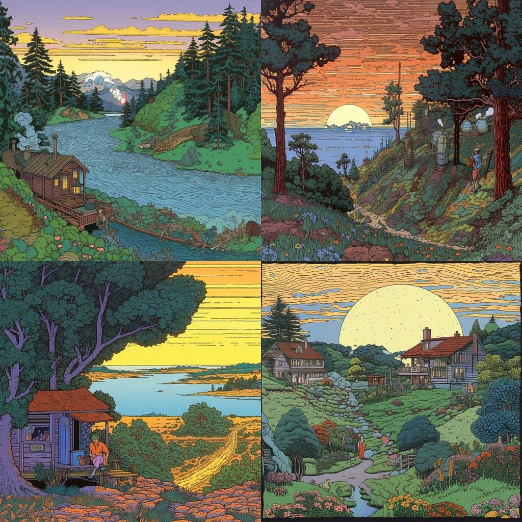 Tom Killion style, Midjourney V5, render 1 of 4