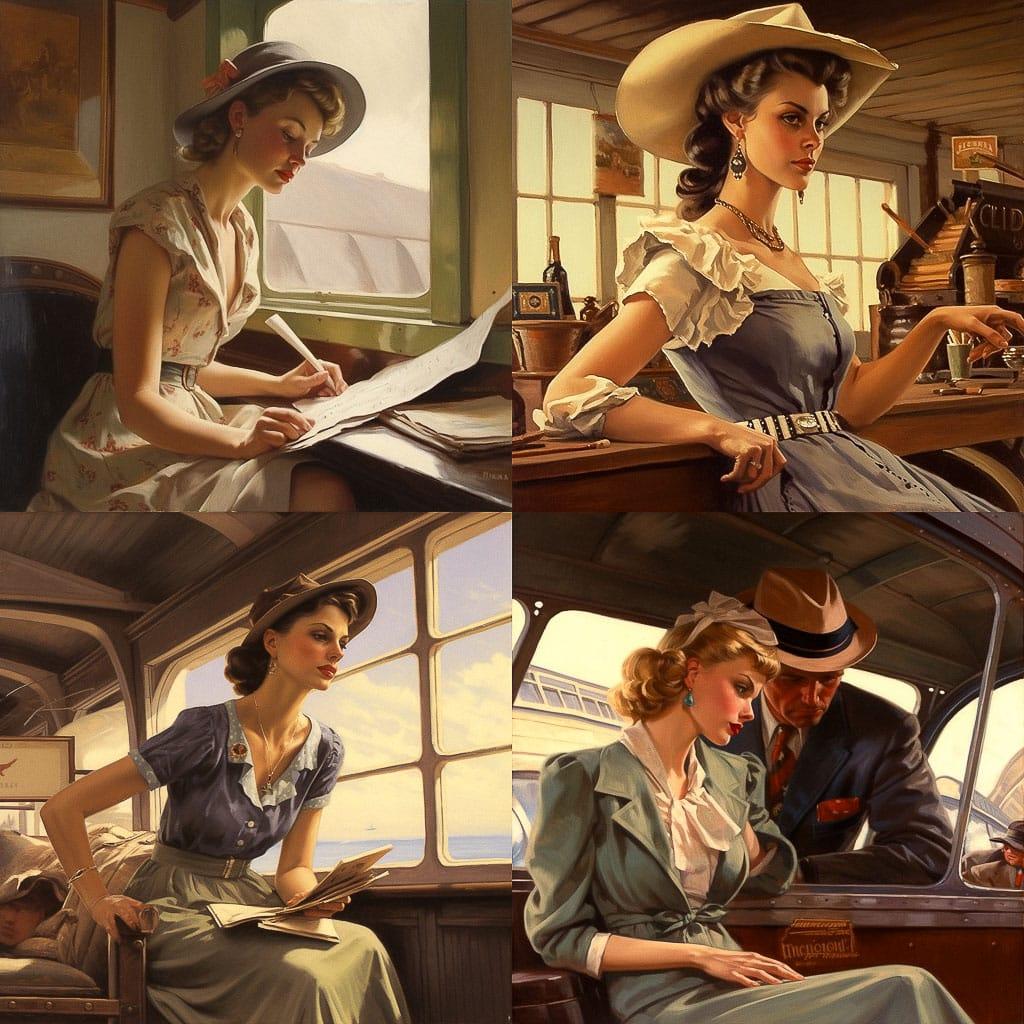 Tom Lovell style, Midjourney V5, render 1 of 4