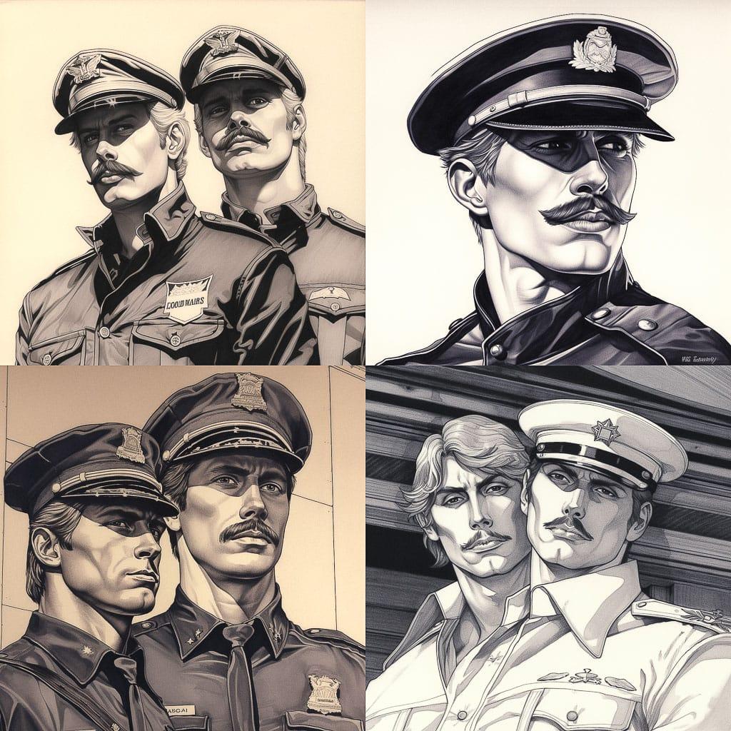 Tom of Finland style, Midjourney V5, render 1 of 4