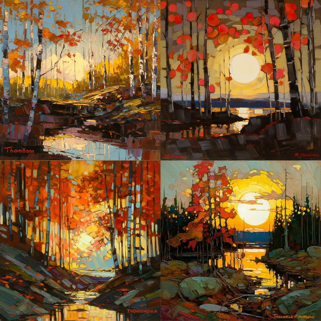 Tom Thomson style, Midjourney V5, render 1 of 4