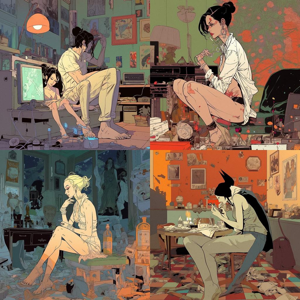 Tomer Hanuka style, Midjourney V5, render 1 of 4