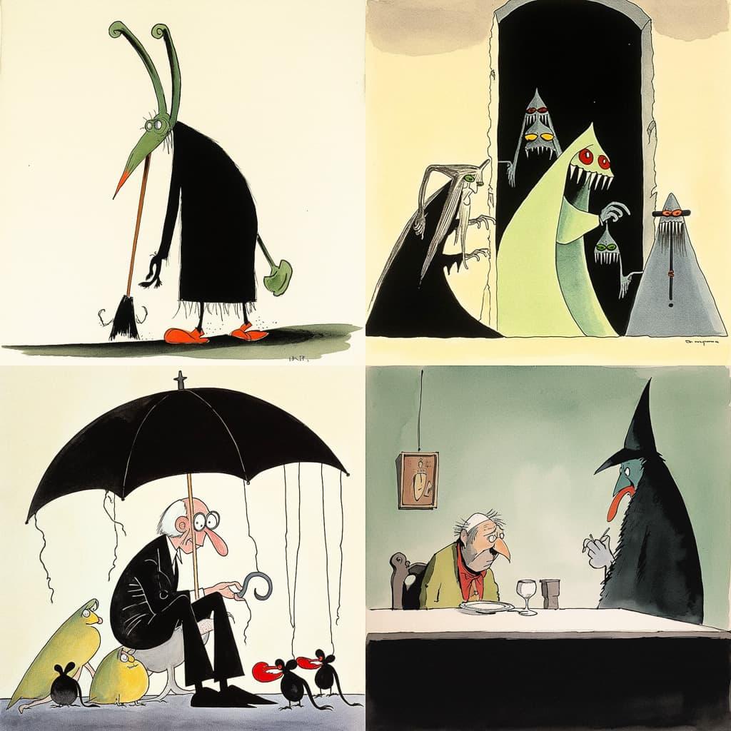 Tomi Ungerer style, Midjourney V5, render 1 of 4