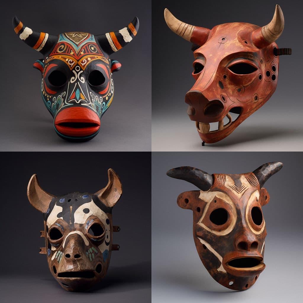 Torito mask style, Midjourney V5, render 1 of 4