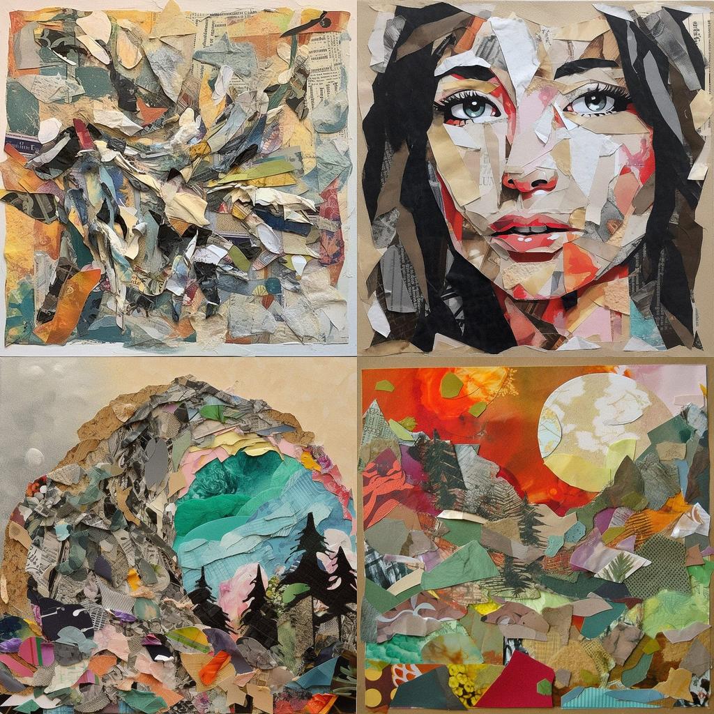 Torn paper collage style, Midjourney V5, render 1 of 4