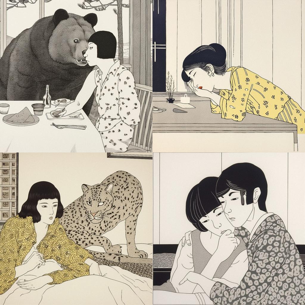 Toshio Saeki style, Midjourney V5, render 1 of 4