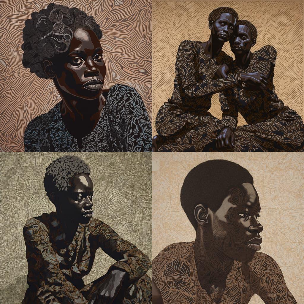 Toyin Ojih Odutola style, Midjourney V5, render 1 of 4