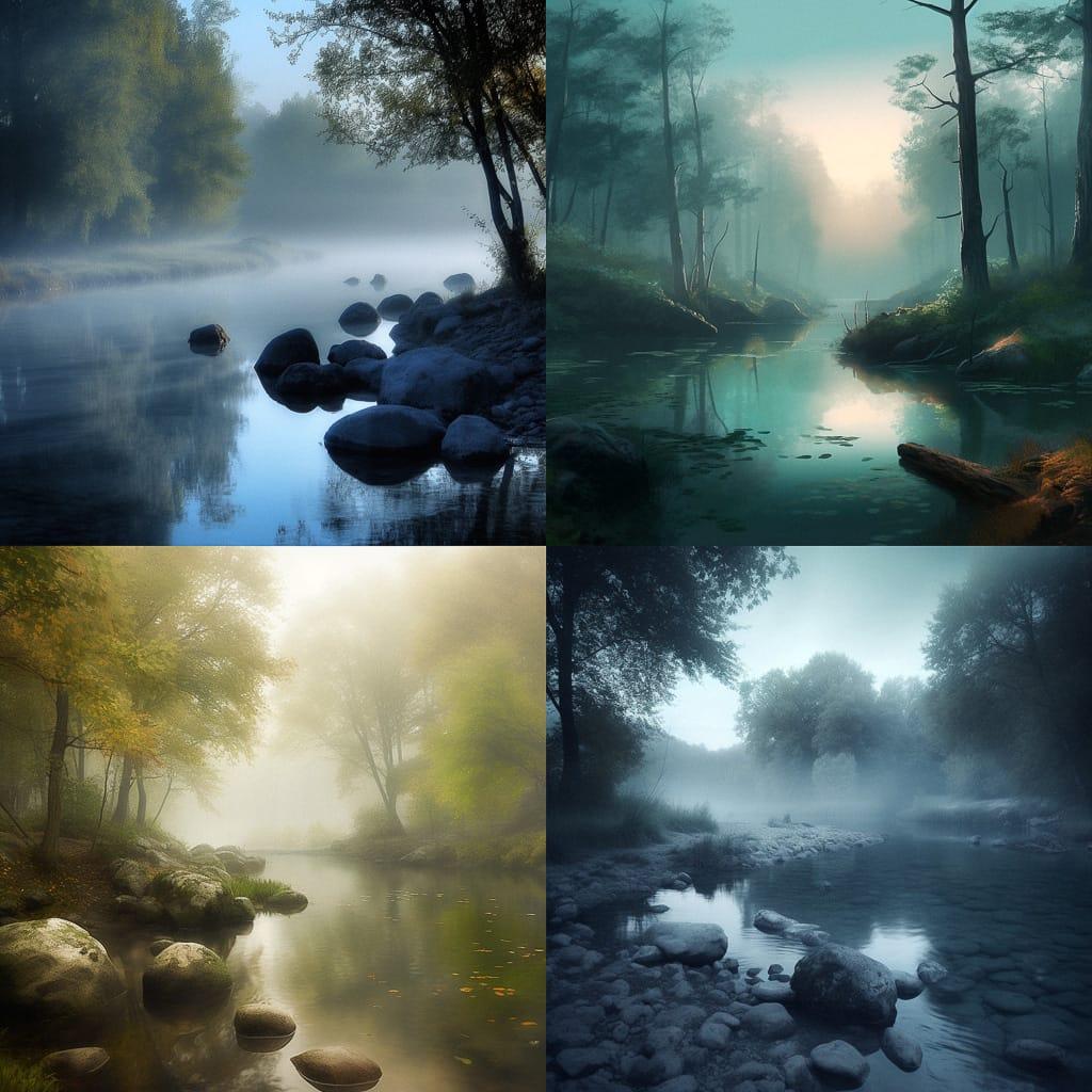 Tranquil atmosphere style, Midjourney V5, render 1 of 4