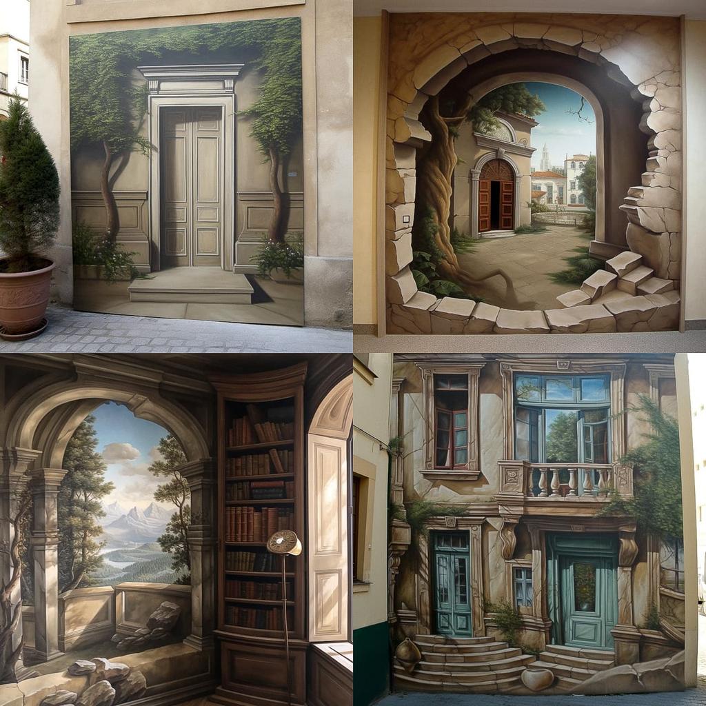 Trompe l'oeil style, Midjourney V5, render 1 of 4