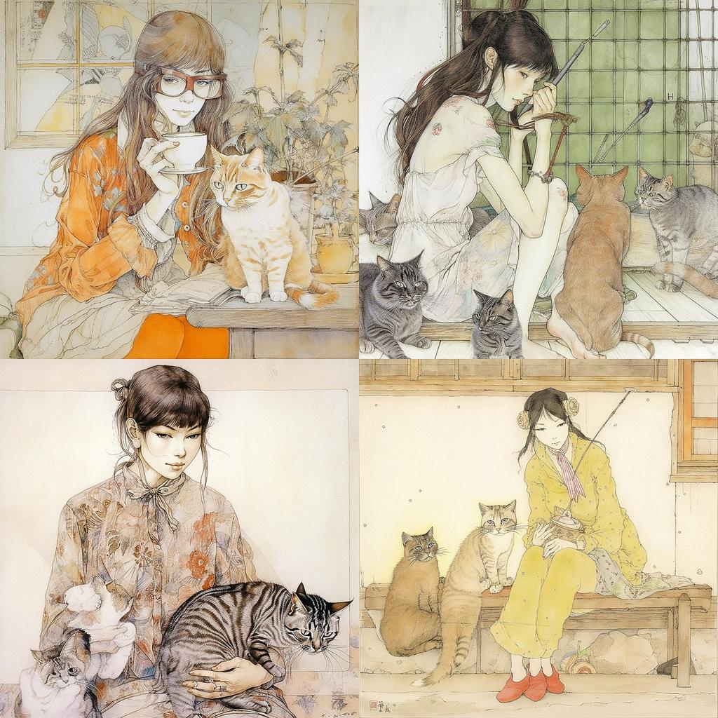 Tsuguharu Foujita style, Midjourney V5, render 1 of 4