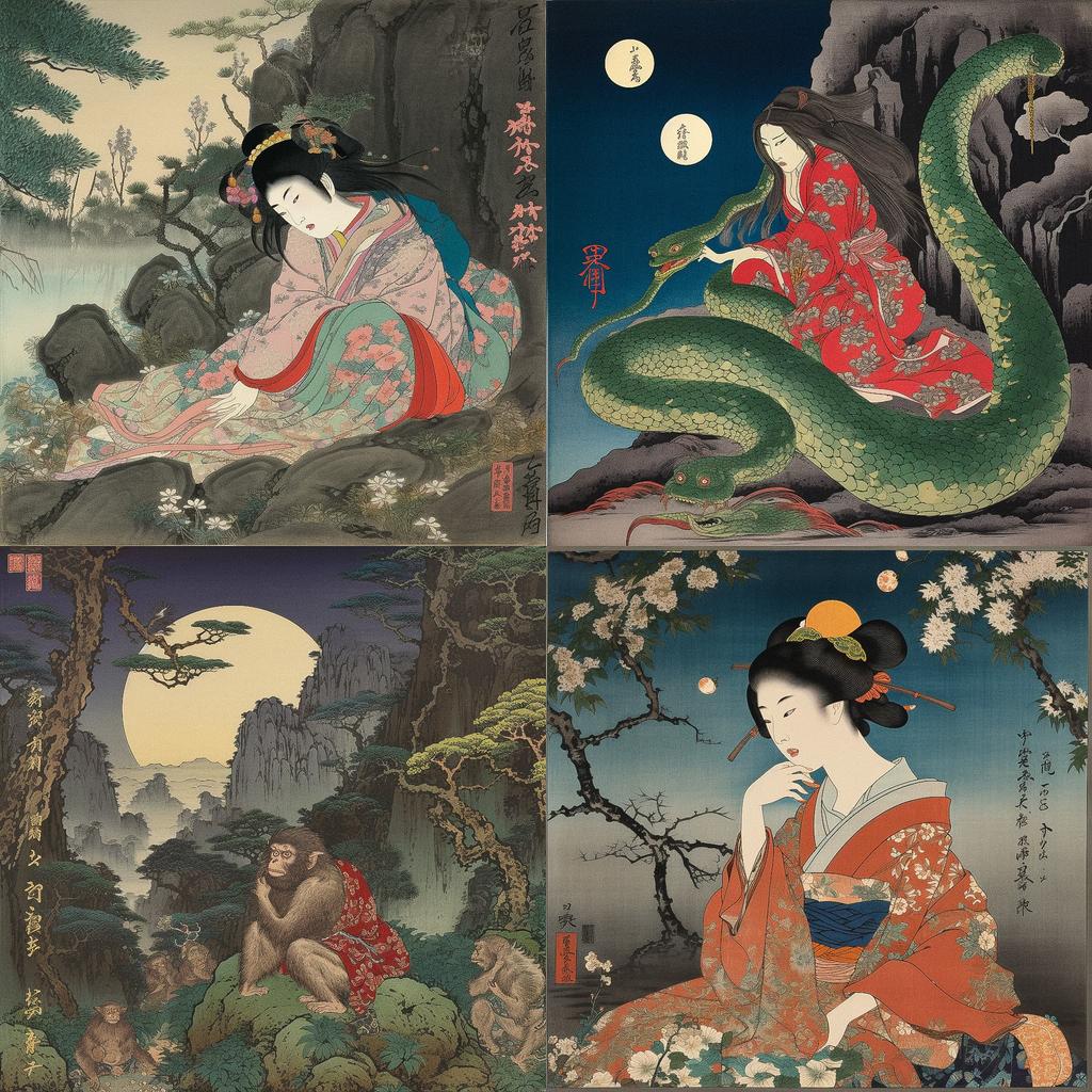 Tsukioka Yoshitoshi style, Midjourney V5, render 1 of 4