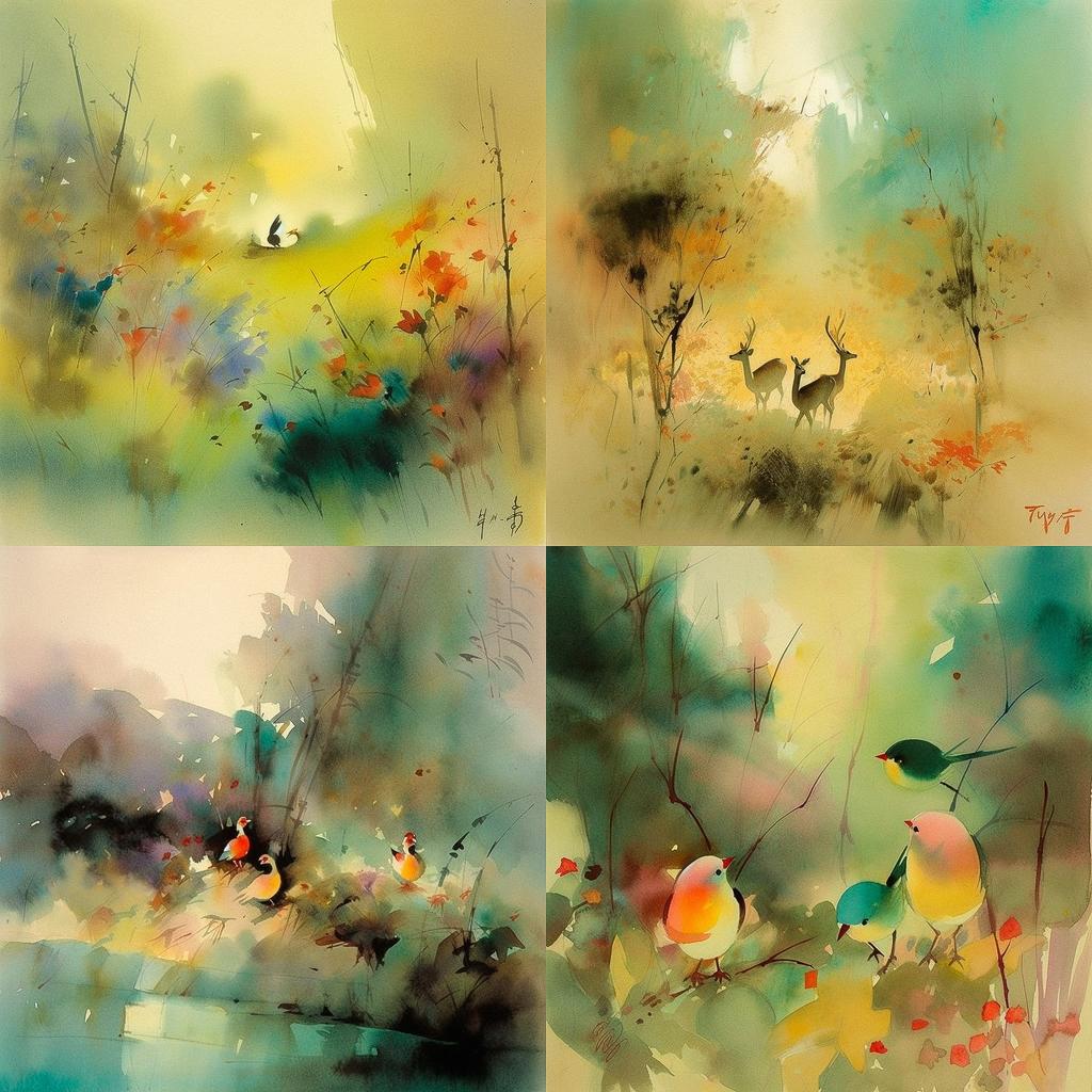 Tyrus Wong style, Midjourney V5, render 1 of 4