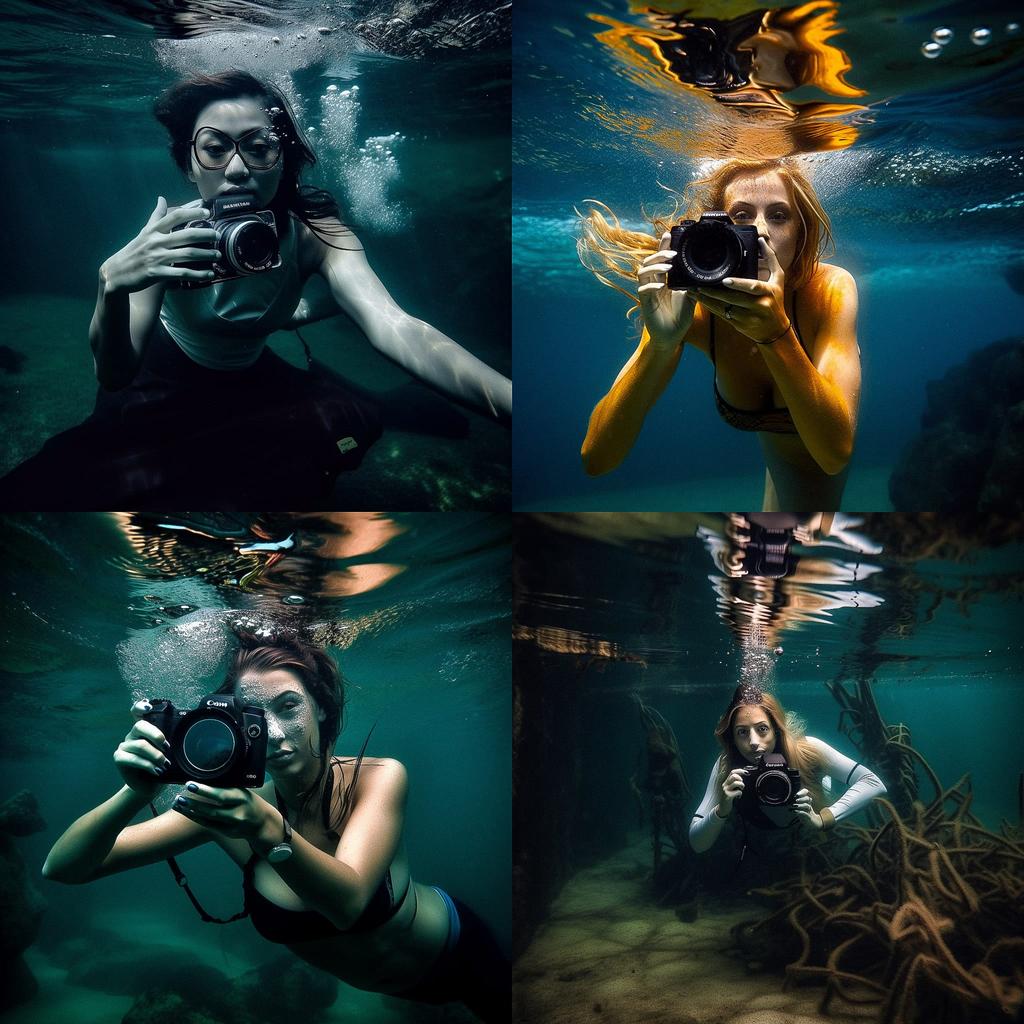 Underwater photography style, Midjourney V5, render 1 of 4