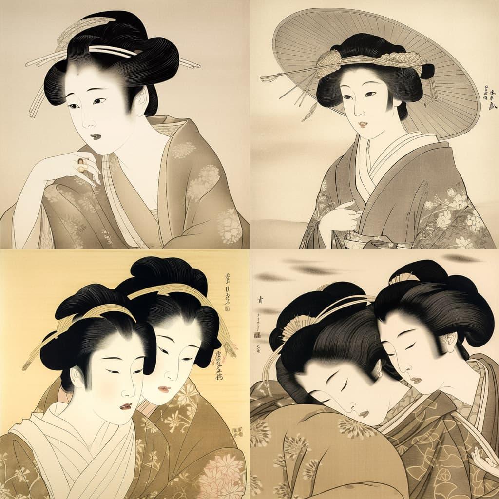 Utamaro style, Midjourney V5, render 1 of 4