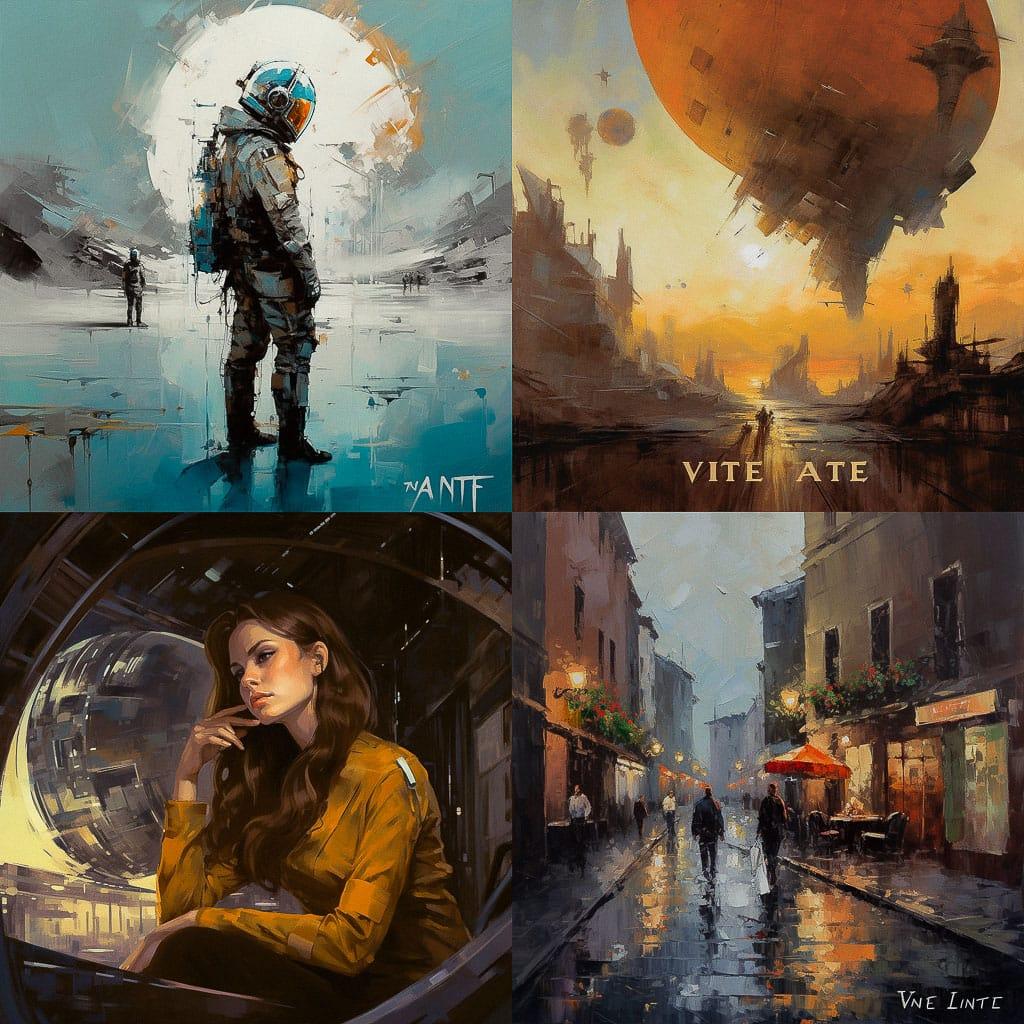 Vincent Di Fate style, Midjourney V5, render 1 of 4