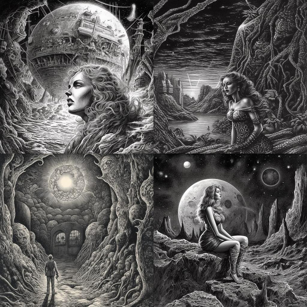 Virgil Finlay style, Midjourney V5, render 1 of 4