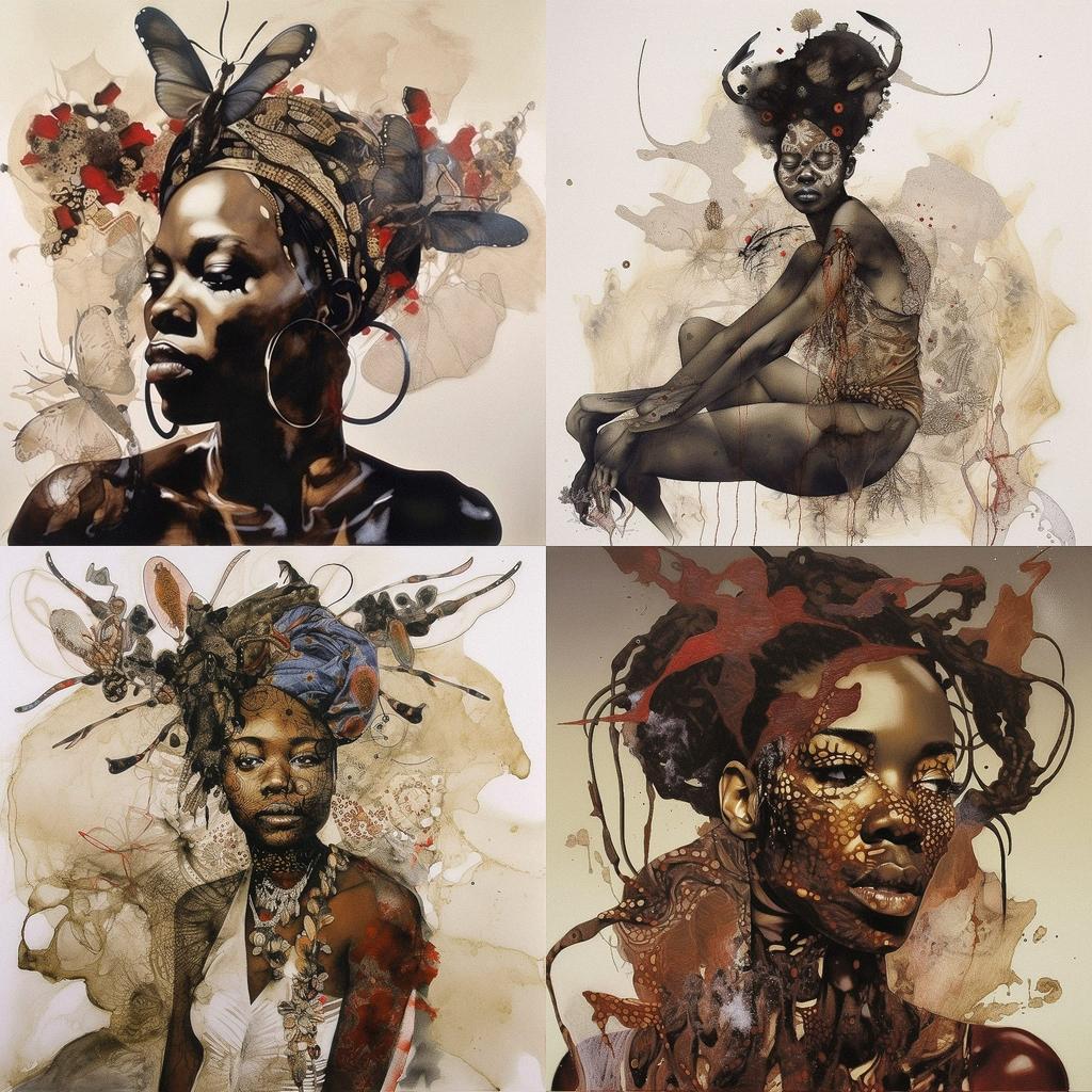 Wangechi Mutu style, Midjourney V5, render 1 of 4