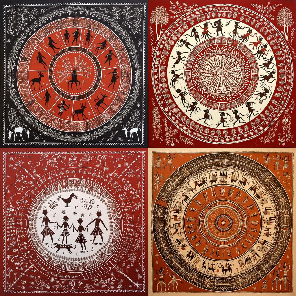 Warli painting style, Midjourney V5, render 1 of 4