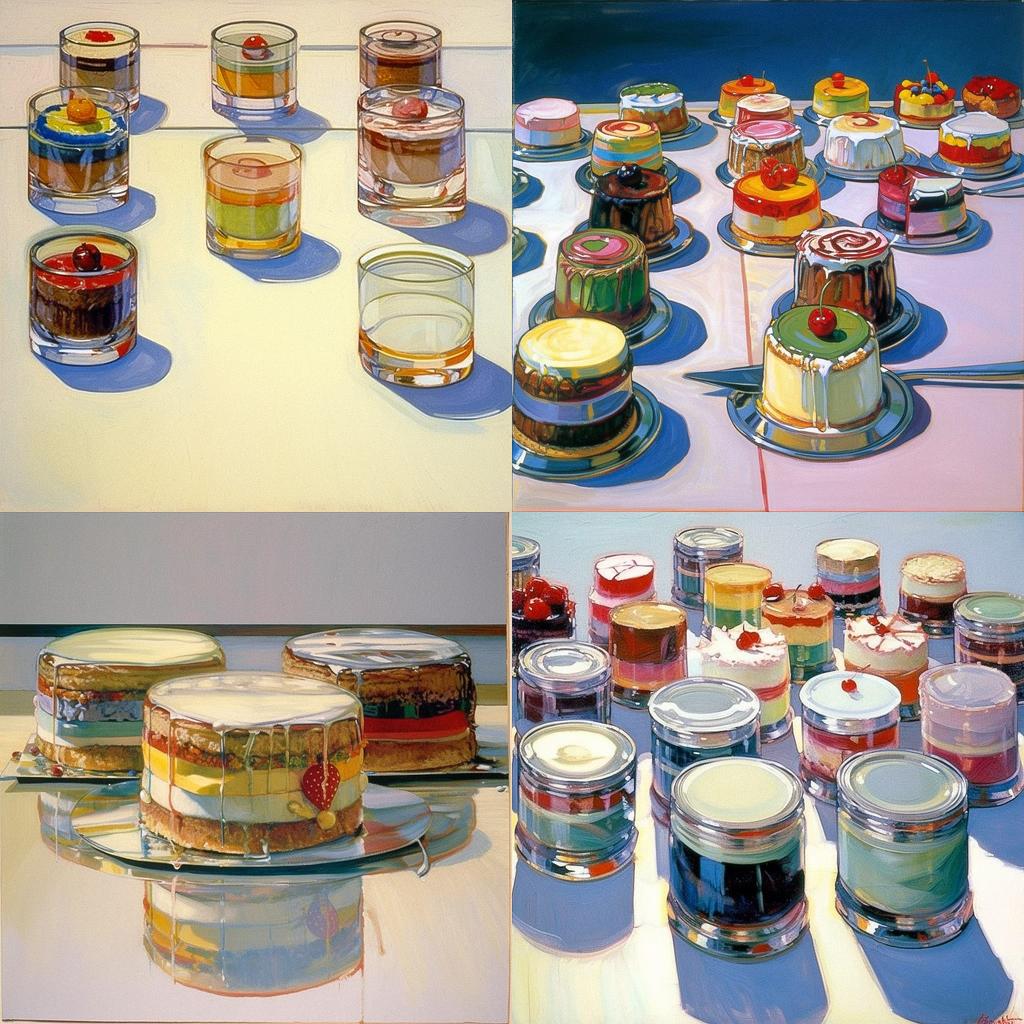 Wayne Thiebaud style, Midjourney V5, render 1 of 4