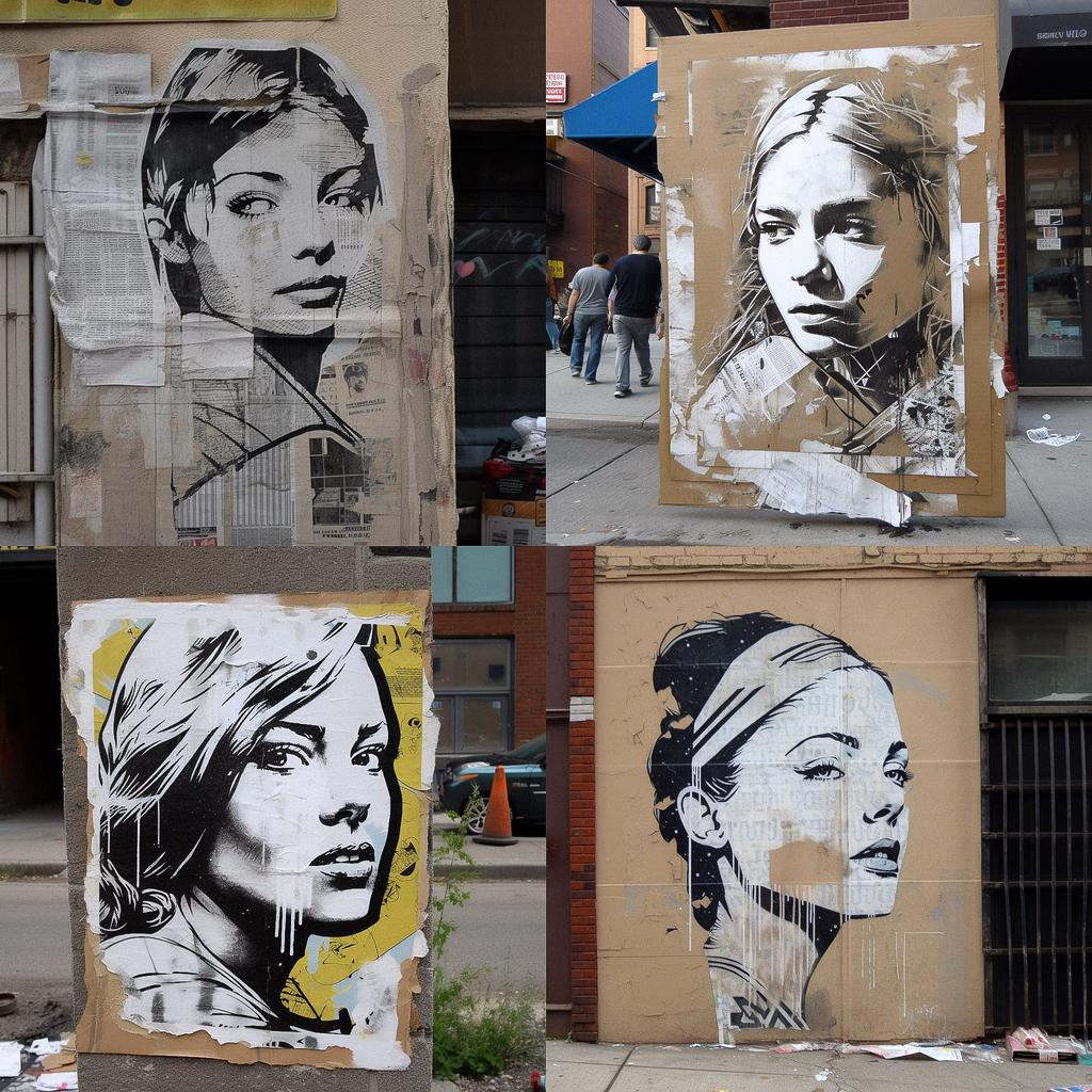 Wheatpaste style, Midjourney V5, render 1 of 4