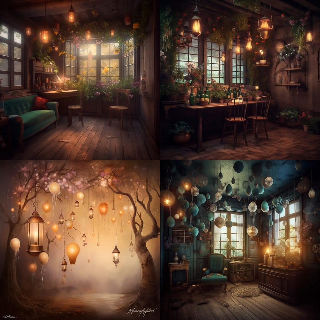 Whimsical atmosphere style, Midjourney V5, render 1 of 4