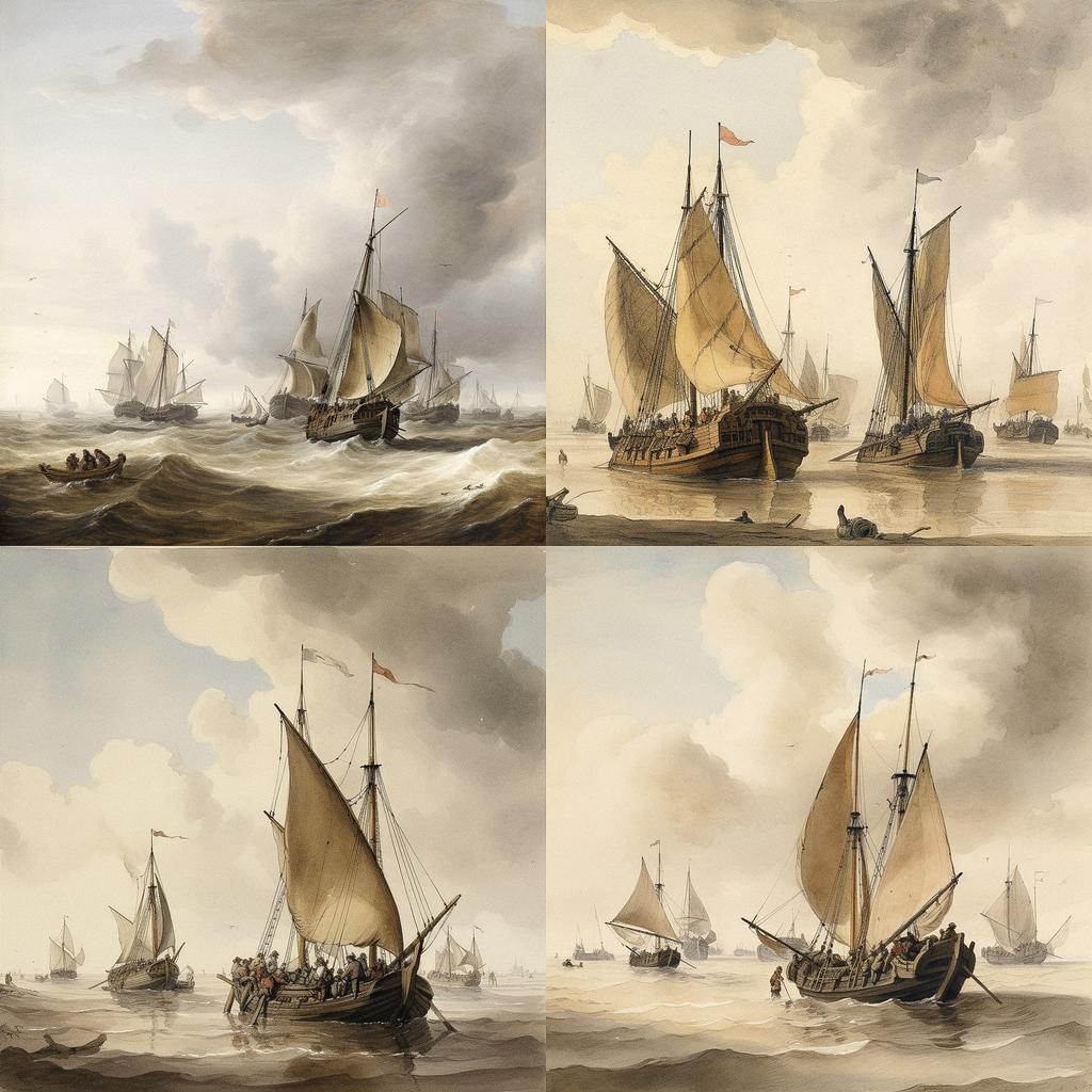 Willem van der Velde style, Midjourney V5, render 1 of 4