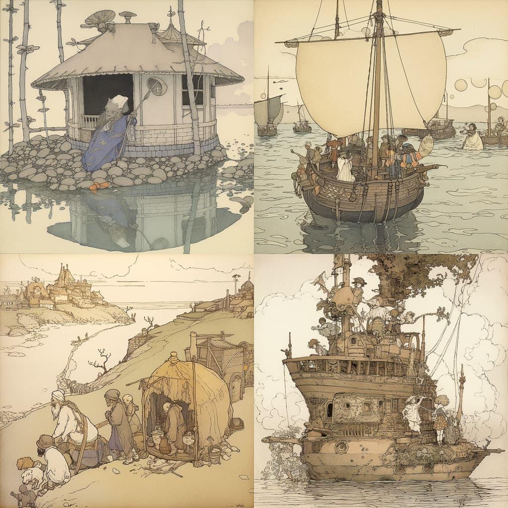 William Heath Robinson style, Midjourney V5, render 1 of 4