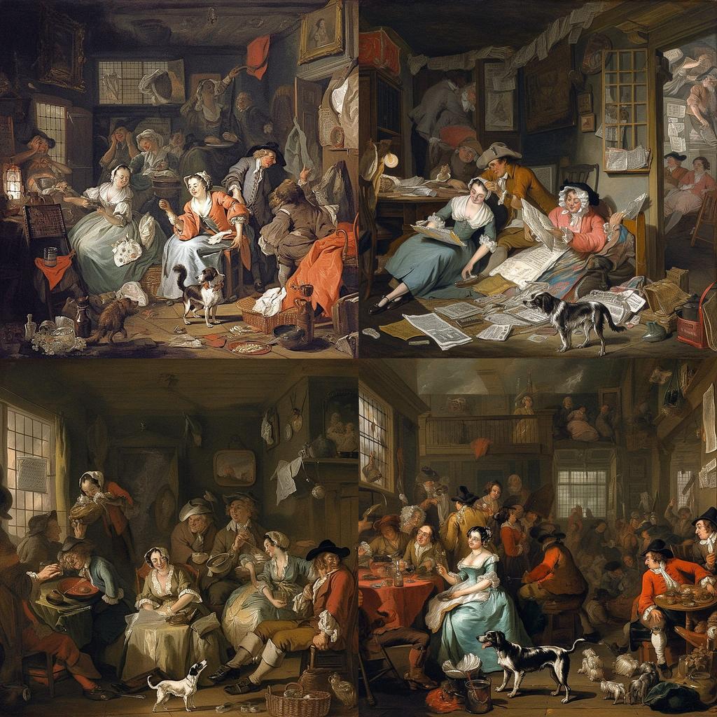 William Hogarth style, Midjourney V5, render 1 of 4