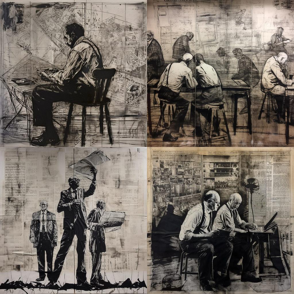 William Kentridge style, Midjourney V5, render 1 of 4