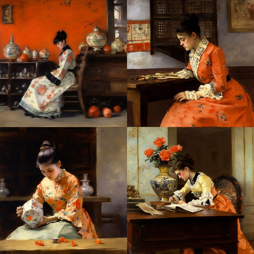 William Merritt Chase style, Midjourney V5, render 1 of 4
