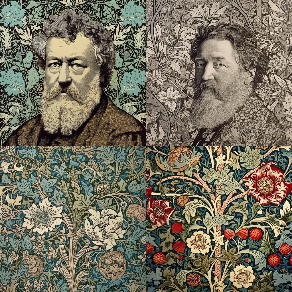 William Morris style, Midjourney V5, render 1 of 4