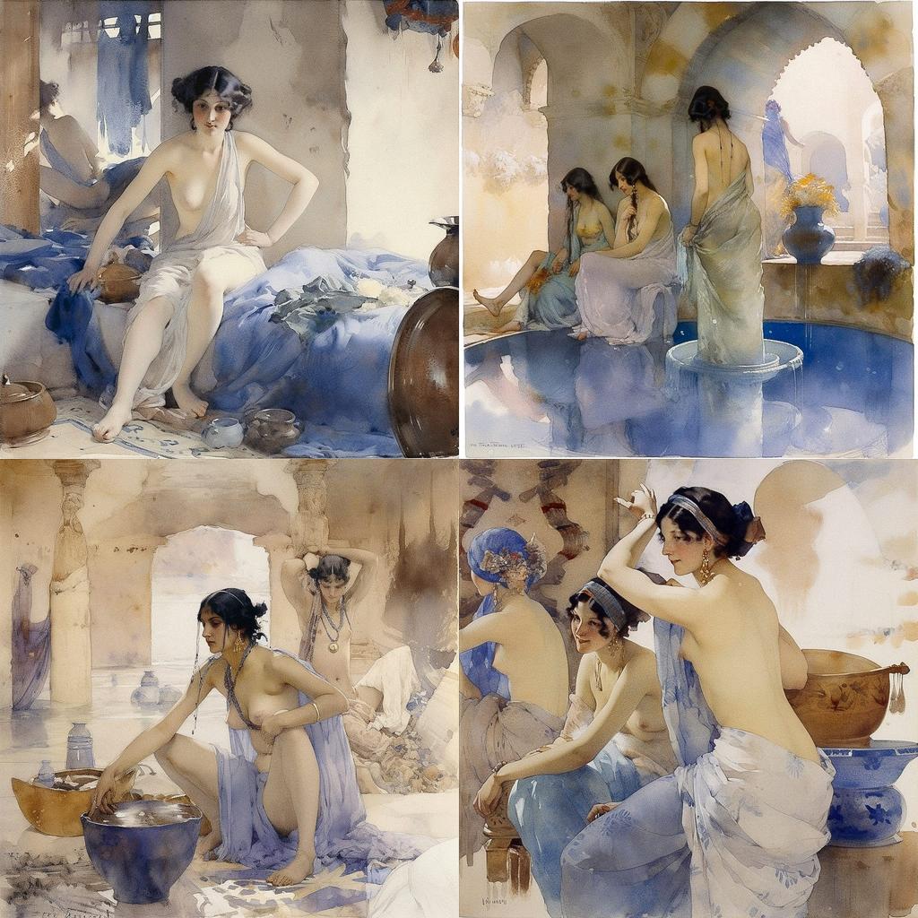 William Russell Flint style, Midjourney V5, render 1 of 4
