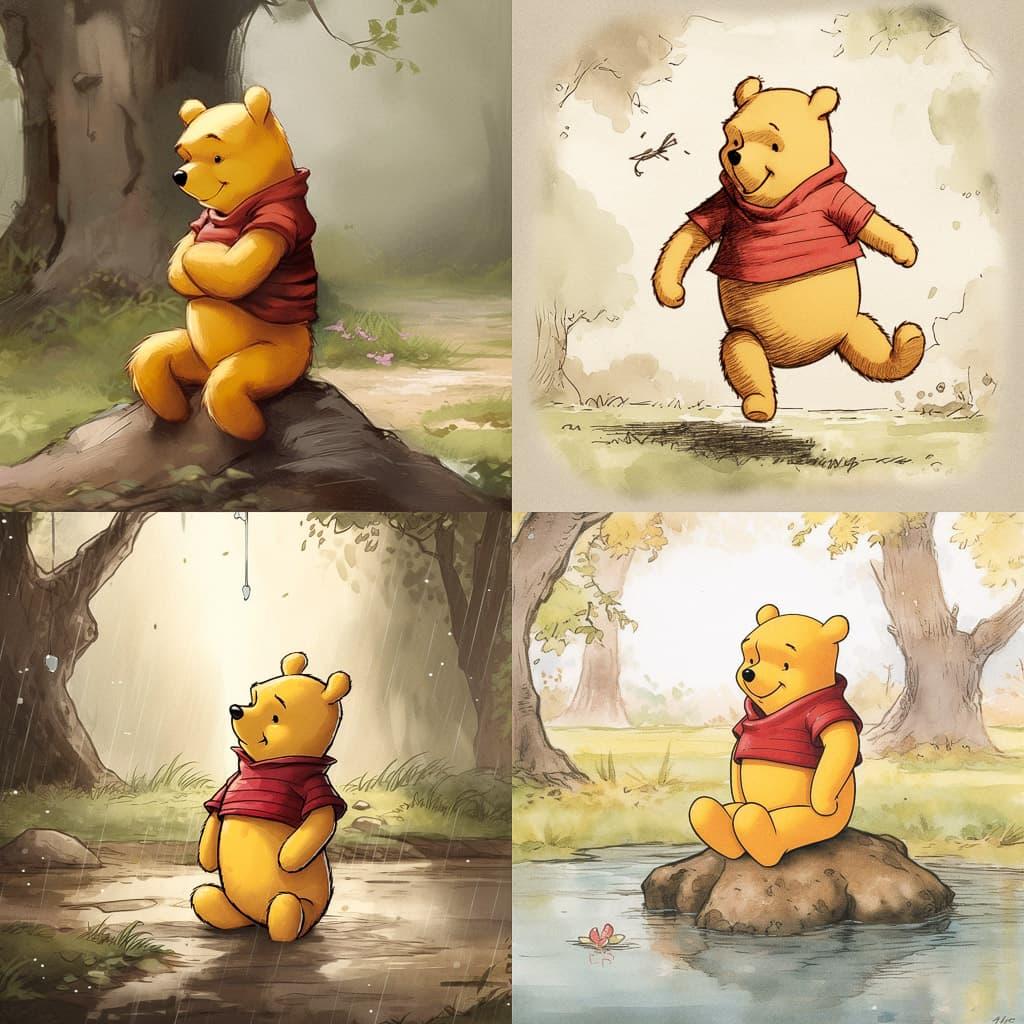 Winnie-the-Pooh style, Midjourney V5, render 1 of 4