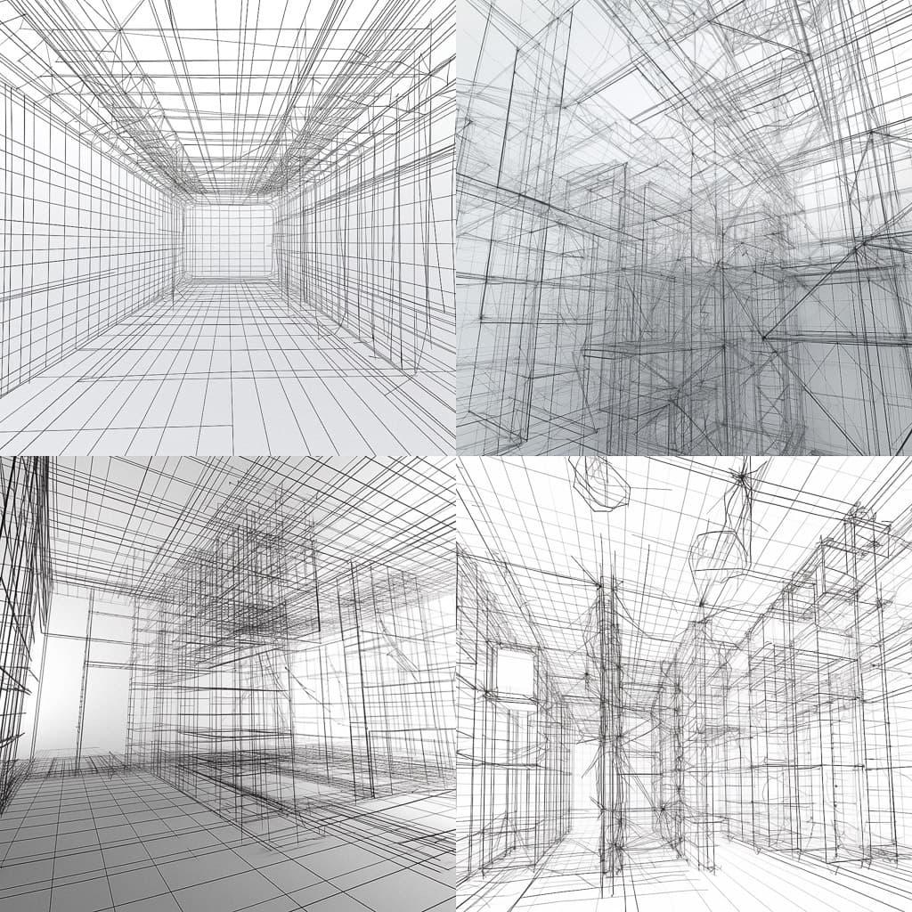 Wireframe style, Midjourney V5, render 1 of 4