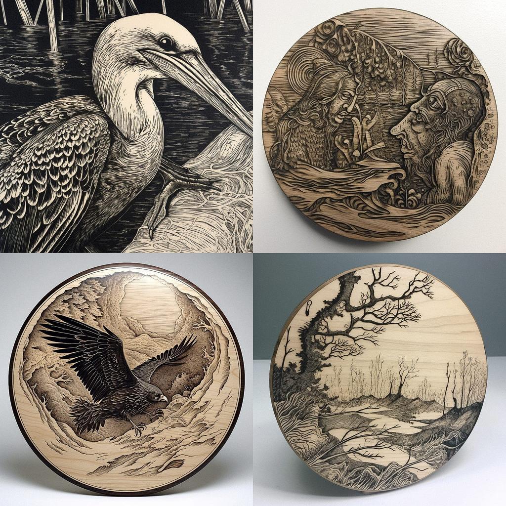 Wood engraving style, Midjourney V5, render 1 of 4