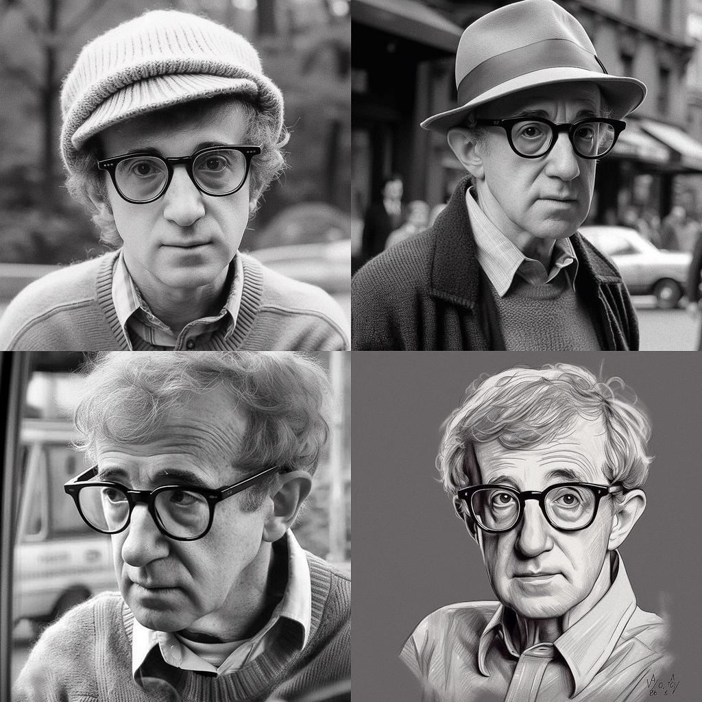 Woody Allen style, Midjourney V5, render 1 of 4