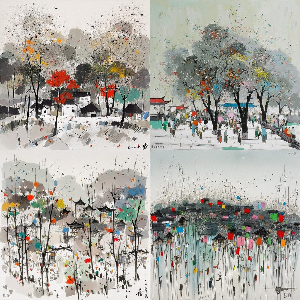 Wu Guanzhong style, Midjourney V5, render 1 of 4