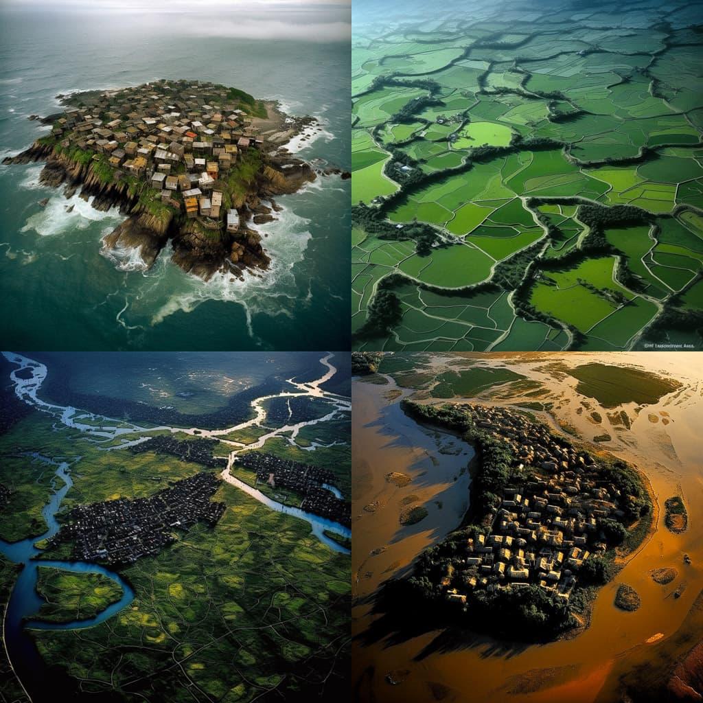 Yann Arthus-Bertrand style, Midjourney V5, render 1 of 4