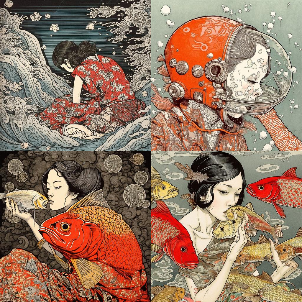 Yuko Shimizu style, Midjourney V5, render 1 of 4