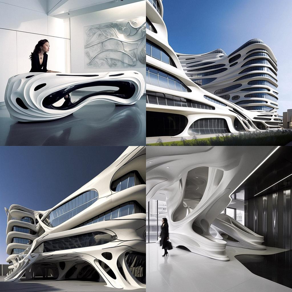 Zaha Hadid style, Midjourney V5, render 1 of 4