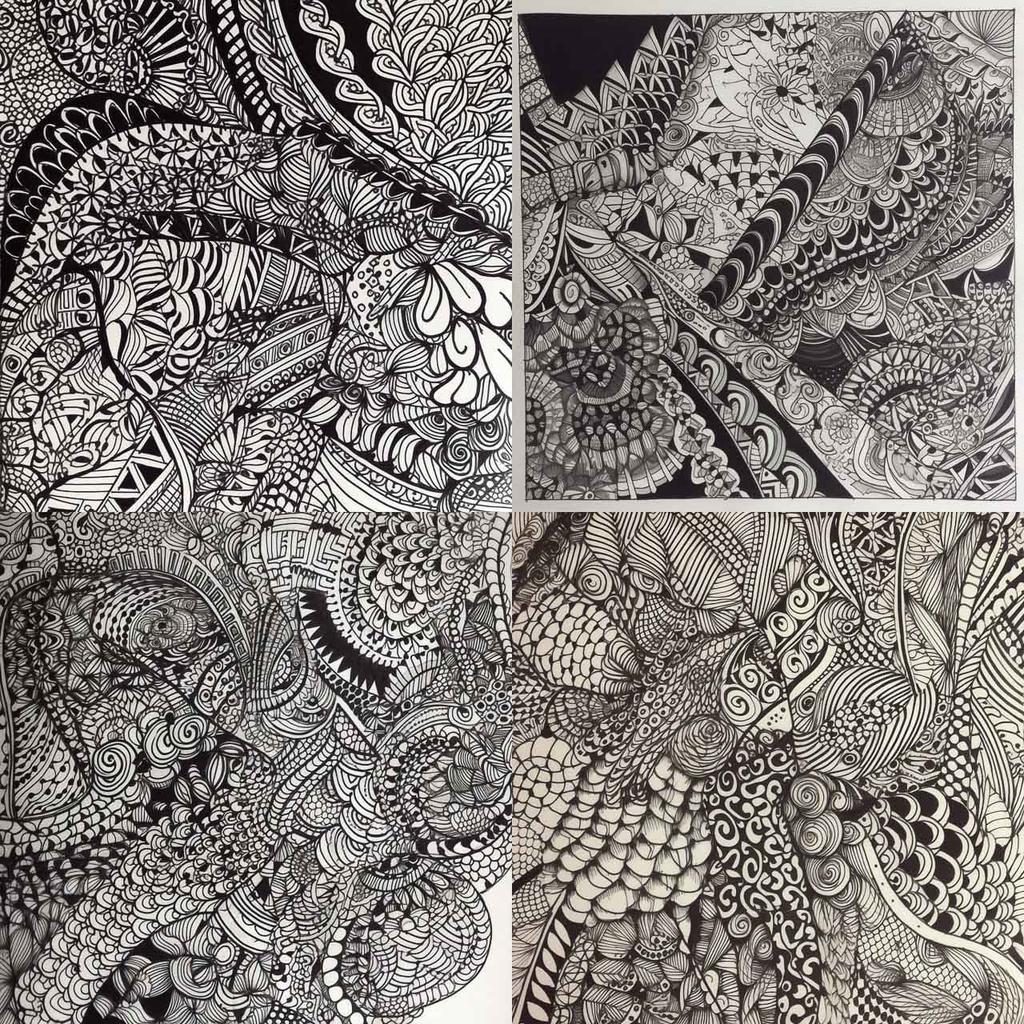 Zentangle style, Midjourney V5, render 1 of 4