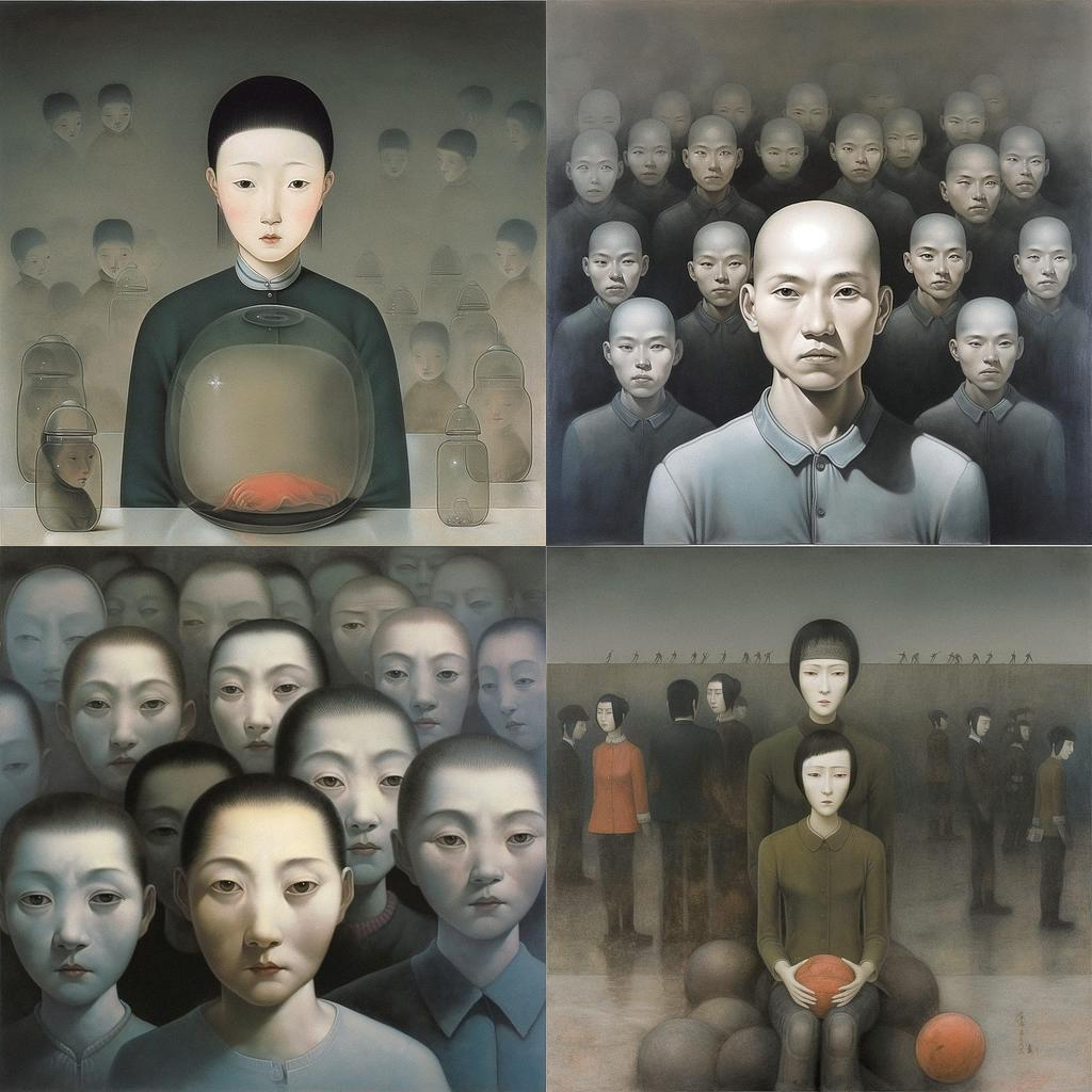 Zhang Xiaogang style, Midjourney V5, render 1 of 4