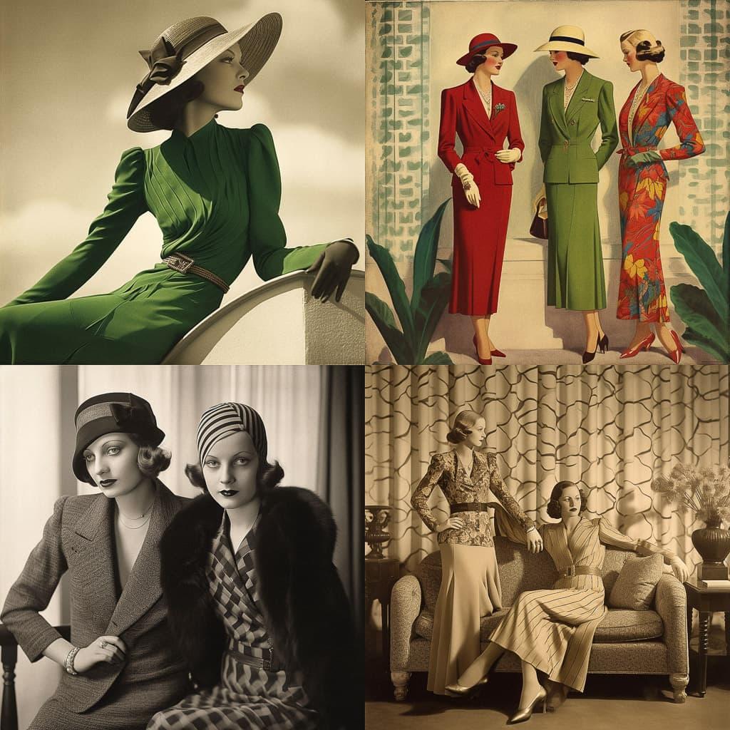 1930s fashion style, Midjourney V5.1, render 1 of 4