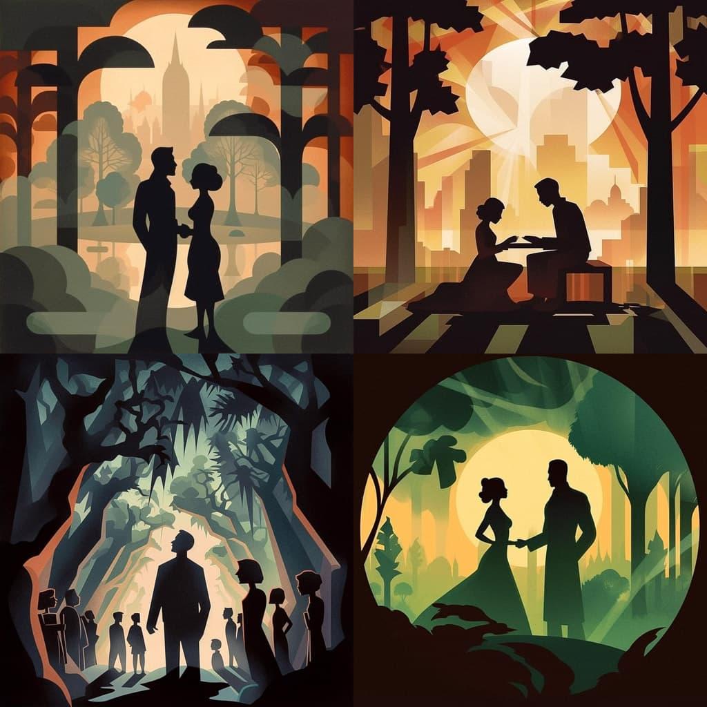 Aaron Douglas style, Midjourney V5.1, render 1 of 4