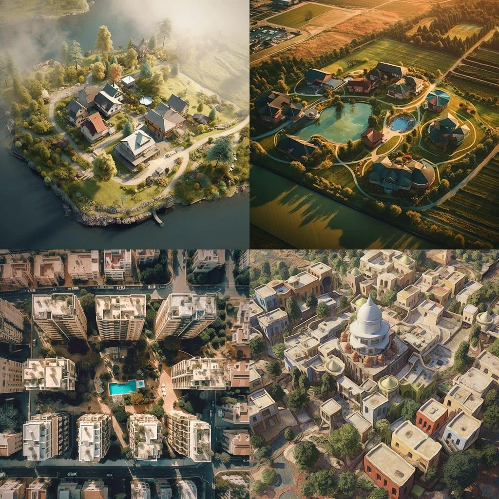 Aerial view style, Midjourney V5.1, render 1 of 4