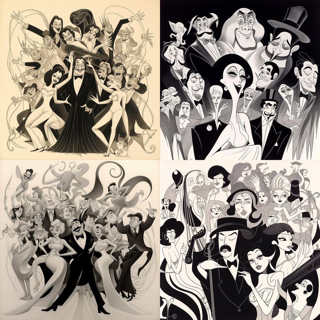 Al Hirschfeld style, Midjourney V5.1, render 1 of 4